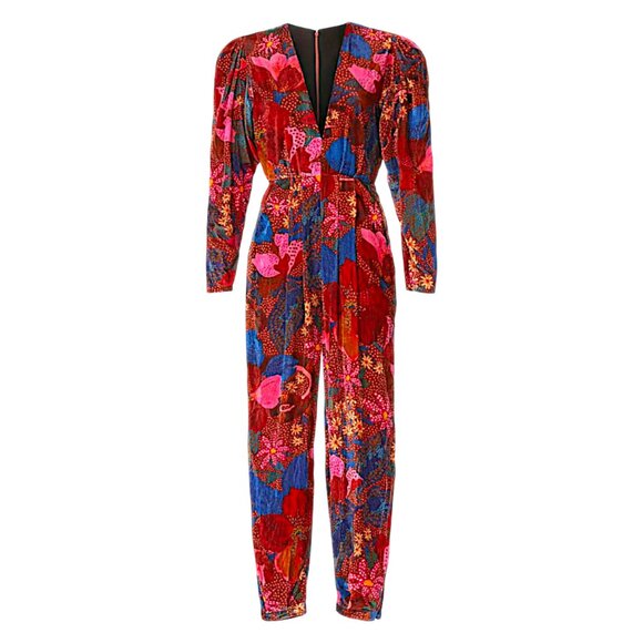 Farm Rio floral multicolour velvet boho hippie jumpsuit W S NWT - Picture 2 of 15